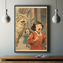 Joking Chinese Women Yelling at Cat Poster - Humorous Cat Wall Art