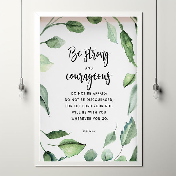 Joshua 1:9 'Be Strong' Scripture Wall Art - Inspirational Christian Decor for Courage and Faith