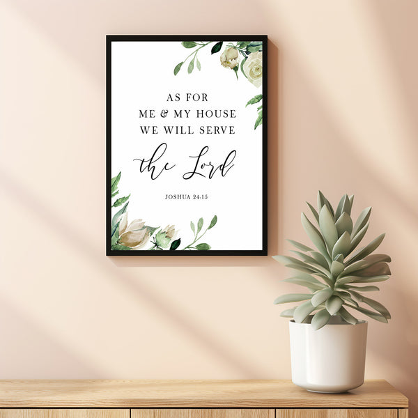 Joshua 24:15 'We Will Serve The Lord' Bible Verse Wall Art - Inspirational Christian Living Room Decor