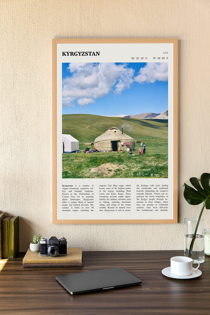 Kyrgyzstan Print Kyrgyz Republic Wall Art Marquee Poster Black