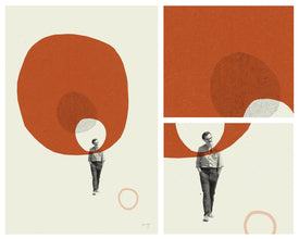 LOVE in THE ABSTRACT - Her Inspired Poster - Mid Century Modern, cut paper collage, shapes, vintage, retro, red orange, salmon 287786767