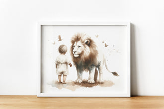 Lion and the Kid Boho Modern Bible Verse Art Canvas Wall Art Poster Birthday Gift Christian Watercolor Print Living Room Home Easter Print 1651813656