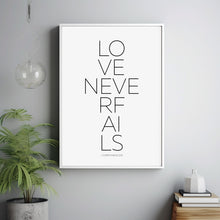 Love Never Fails Bible Verse - Modern Minimalist Scripture Poster for Timeless Inspiration