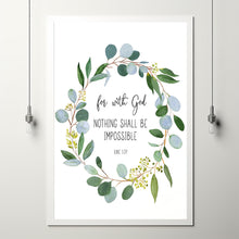 Luke 1:37 KJV 'For With God' Bible Verse Scripture Poster - Empowering Christian Wall Decor for Faith and Possibility