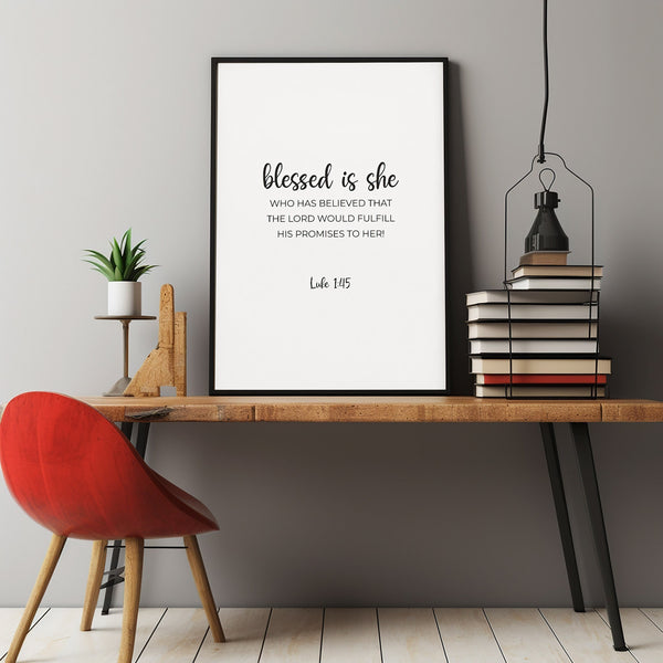 Luke 145 Blessed is She Poster Minimalist Bible Verse Wall Art, Modern ...