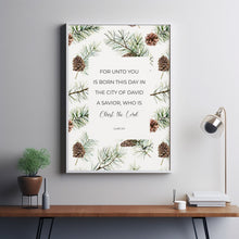 Luke 211 Botanical Christian Christmas Scripture Wall Art with Watercolor Fir and Pinecones, Winter Greenery Bible Verse Poster