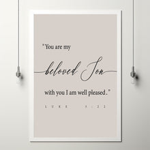 Luke 3:22 'You Are My Beloved Son' Bible Verse Scripture Poster - Inspirational Christian Gifts for Men