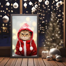 Charming Cat in Christmas Attire Poster - Festive Xmas Decor | Nostalgic Vintage Holiday Art Print