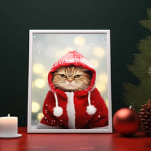 Charming Cat in Christmas Attire Poster - Festive Xmas Decor | Nostalgic Vintage Holiday Art Print