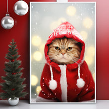 Charming Cat in Christmas Attire Poster - Festive Xmas Decor | Nostalgic Vintage Holiday Art Print