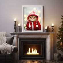 Charming Cat in Christmas Attire Poster - Festive Xmas Decor | Nostalgic Vintage Holiday Art Print