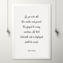 Mark 161516 KJV Missionary Bible Verse Poster Wall Art, The Great Commission Wall Art, Modern Christian Scripture Poster