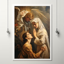 Mary mother of Jesus at age 16 on her knees with her Poster,  Mary Poster, Mary Wall Art
