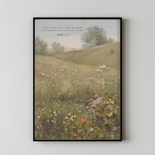 Matthew 1128 Bible Verse Poster, Christan Wall Art,, Come to me all you who are weary and burdened Christian Vintage Scripture quote