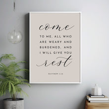 Matthew 11:28 Come to Me Bible Verse Wall Art - Inspirational Modern Minimalist Decor for Spiritual Comfort