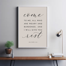 Matthew 11:28 Come to Me Bible Verse Wall Art - Inspirational Modern Minimalist Decor for Spiritual Comfort