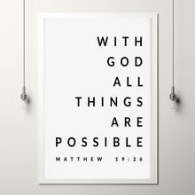 Matthew 19:26 All Things Are Possible Bible Verse Wall Art - Inspirational Christian Decor for Faith and Hope