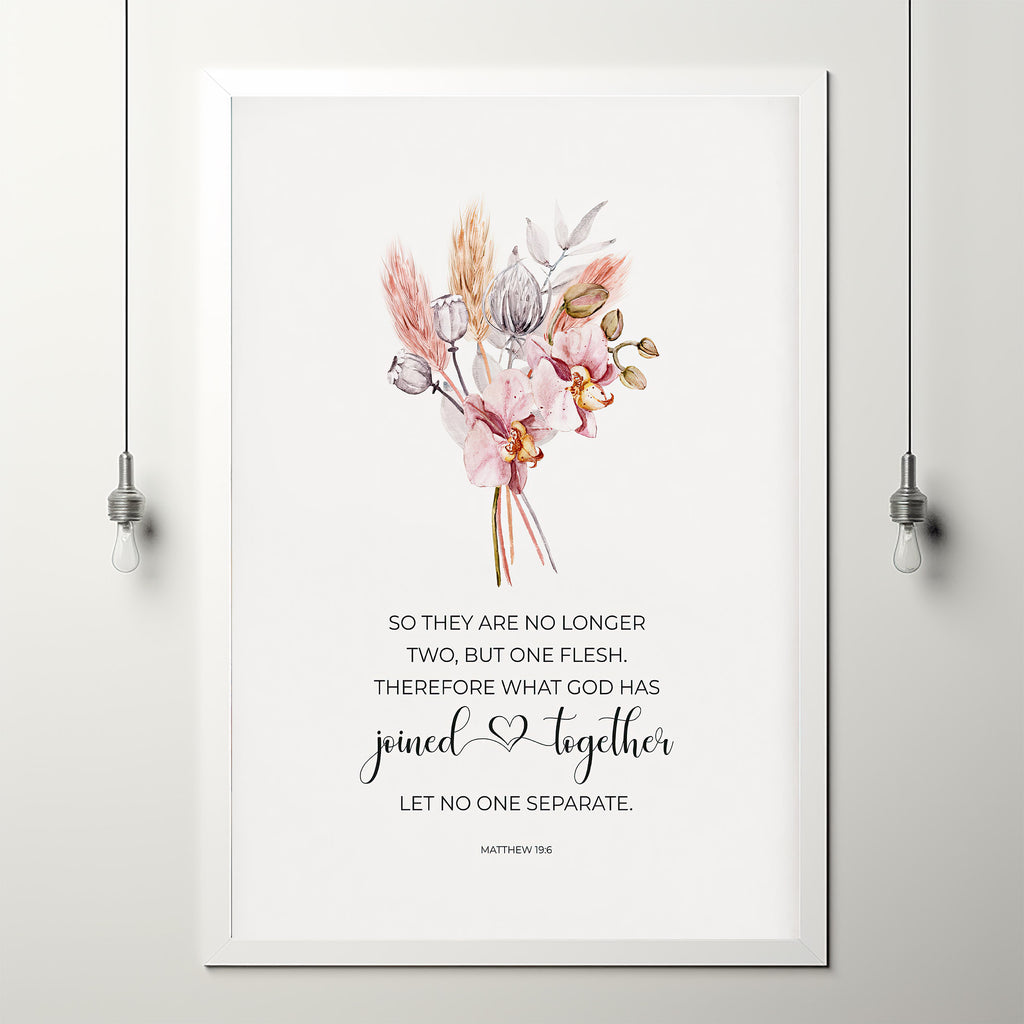 Matthew 196 Pink Boho Floral Wedding Bible Verse Poster Wall Art Chri Matthew 196 pink boho floral wedding bible verse poster wall art chri