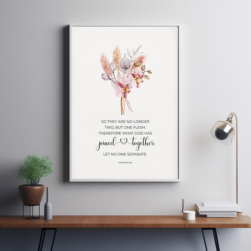 Matthew 196 Pink Boho Floral Wedding Bible Verse Poster Wall Art Chri Matthew 196 pink boho floral wedding bible verse poster wall art chri