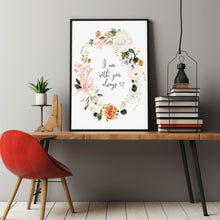 Matthew 28:20 I Am With You Always Bible Verse Poster - Inspirational Christian Decor with Scripture Quote and Floral Wreath