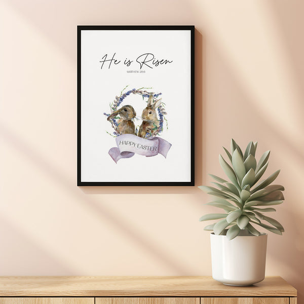 Matthew 286 Easter Poster Bible Verse Wall Art, He is Risen Resurrection Scripture Poster, Floral Christian Easter Decor
