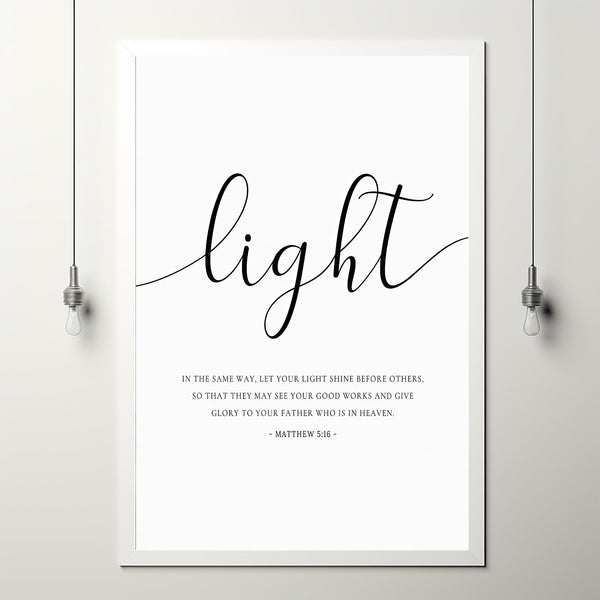 Matthew 516 Let Your Light Shine Minimal Bible Verse Poster, Modern Christian Print, Scripture Wall Art for Christian Home