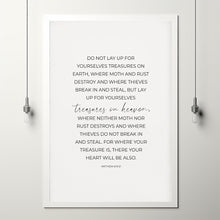 Matthew 61921 Treasures in Heaven Scripture Poster Wall Art, Minimalist Christian Wall Art Poster, Modern Bible Verse Poster