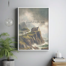 Matthew 725 house built on the rock Bible Verse Poster, Christan Wall Art,, Christian Religious vintage illustration oil painting artwork poster