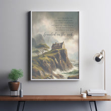 Matthew 725 house built on the rock Bible Verse Poster, Christan Wall Art,, Christian Religious vintage illustration oil painting artwork poster
