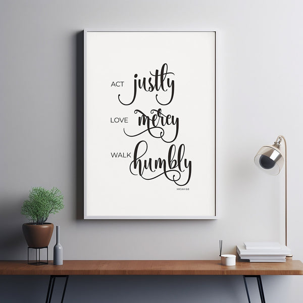 Micah 68 Poster Modern Bible Verse Wall Art, Minimalist Typography Christian Scripture Home Decor, Act Justly Love Mercy Walk Humbly