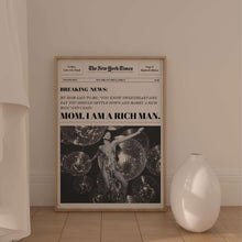 Mom, I Am A Rich Man Print  Cher Wall Art  Feminist Wall Art  Trendy Newspapers Print  Aesthetic New York News   1610764414