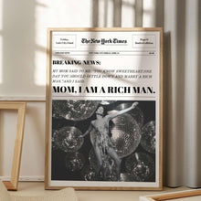 Mom, I Am A Rich Man Print  Cher Wall Art  Feminist Wall Art  Trendy Newspapers Print  Aesthetic New York News   1610764414