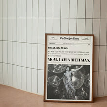 Mom, I Am A Rich Man Print  Cher Wall Art  Feminist Wall Art  Trendy Newspapers Print  Aesthetic New York News   1610764414
