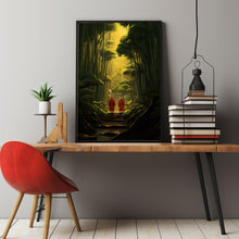 Monks Walk in the Bamboo Forest Poster - Serene Mountain Wall Art | Buddhist Home Decor | Tranquil Fighter Wall Art