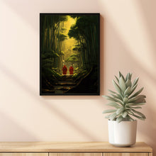 Monks Walk in the Bamboo Forest Poster - Serene Mountain Wall Art | Buddhist Home Decor | Tranquil Fighter Wall Art