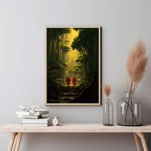 Monks Walk in the Bamboo Forest Poster - Serene Mountain Wall Art | Buddhist Home Decor | Tranquil Fighter Wall Art