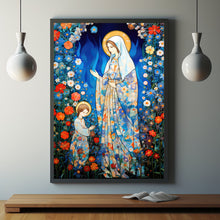 Mother Mary and Adult Jesus Poster - Serene Garden Wall Art | Ideal Gift for Catholics