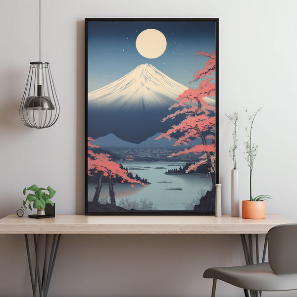 Mountain Fuji in Moonlight Kawai Poster - Exquisite Fuji Oil Painting | Ideal Gift and Wall Art