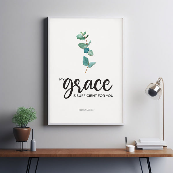 My Grace is Sufficient for You,  2 Corinthians 129, Christian Wall Art, Bible Verse Poster, Christian Home Decor, Scripture Art