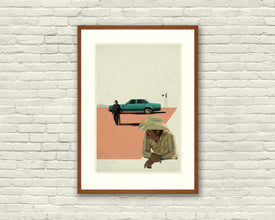 NO COUNTRY For Old Men - Coen Brothers Inspired Poster, Art Print - Abstract Minimalist Shapes, Collage, Cut Paper, Coral, Salmon 582808072