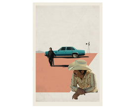 NO COUNTRY For Old Men - Coen Brothers Inspired Poster, Art Print - Abstract Minimalist Shapes, Collage, Cut Paper, Coral, Salmon 582808072