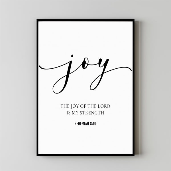 Nehemiah 810, Minimal Christian Wall Art, Joy of the Lord Is My Strength, Bible Verse Print for Christian Home Decor