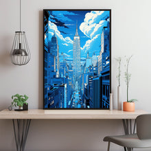 New York City Graphic Style Poster in Black, White, and Blue - Modern New York Travel Print | Traditional US Cityscape Art