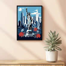 New York City Graphic Style Poster in Black, White, and Blue - Modern New York Travel Print | Traditional US Cityscape Art