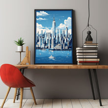 New York City Graphic Style Poster in Black, White, and Blue - Modern New York Travel Print | Traditional US Cityscape Art