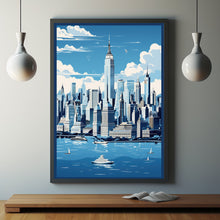 New York City Graphic Style Poster in Black, White, and Blue - Modern New York Travel Print | Traditional US Cityscape Art