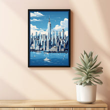 New York City Graphic Style Poster in Black, White, and Blue - Modern New York Travel Print | Traditional US Cityscape Art