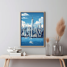 New York City Graphic Style Poster in Black, White, and Blue - Modern New York Travel Print | Traditional US Cityscape Art