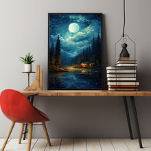 Moon Oil Painting Original - Enchanting Night Sky Art | Small, Signed Cloud Moon Landscape