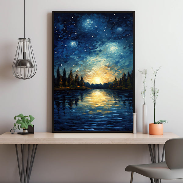 Moon Oil Painting Original - Enchanting Night Sky and Cloud Art | Signed Small Oil Painting of Night Landscape